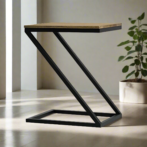 Z Shape Black Frame End Table With Natural Top - Furnishiaa -  -